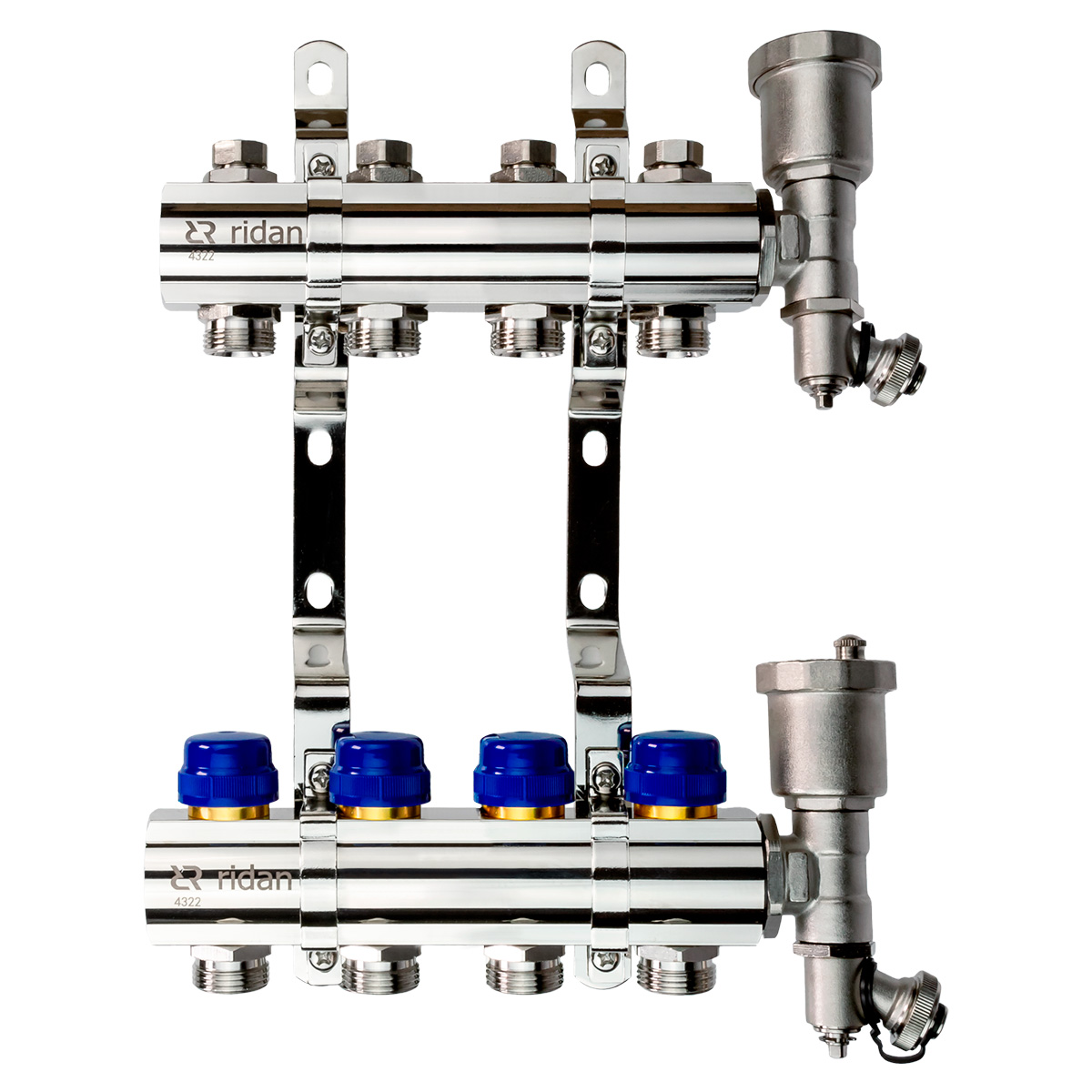 Комплект коллекторов Ридан FHF-4R set с кронштейнами и воздухоотводчиками 4 контура 15306₽