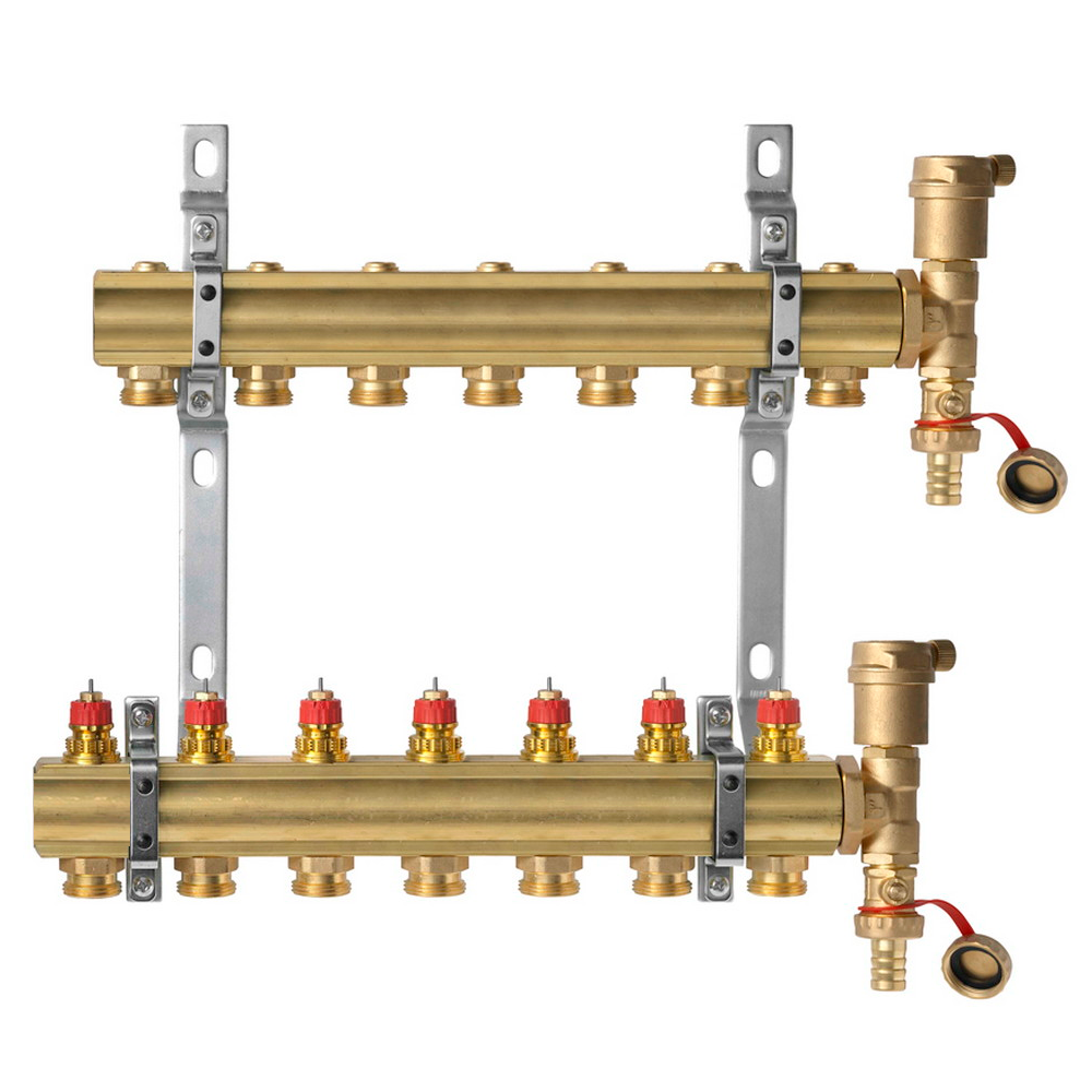 Комплект коллекторов Ридан FHF-7R set с кронштейнами и воздухоотводчиками, 7 контуров