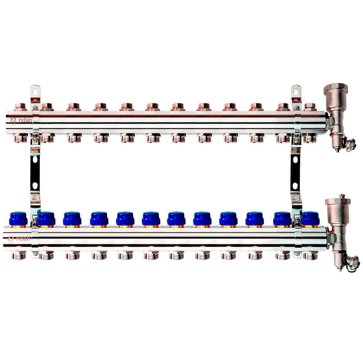 Комплект коллекторов Ридан FHF-12R set с кронштейнами и воздухоотводчиками, 12 контуров