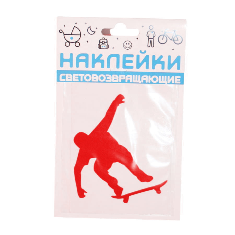 фото Наклейка световозвращающая cova sport "скейтборд",100х85mm красная