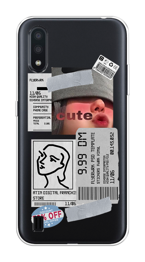 

Чехол на Samsung Galaxy A01 "Cute girl collage", Розовый;серый;голубой, 29550-6