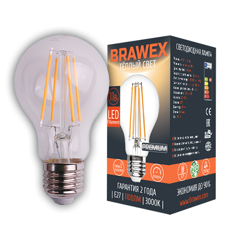 фото Упаковка светодиодных ламп brawex led filament a60 11w 3000k a60f-e27-11l 5шт