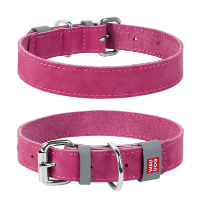 фото Ошейник для собак collar waudog classic кожа, розовый, обхват шеи 46-60 см