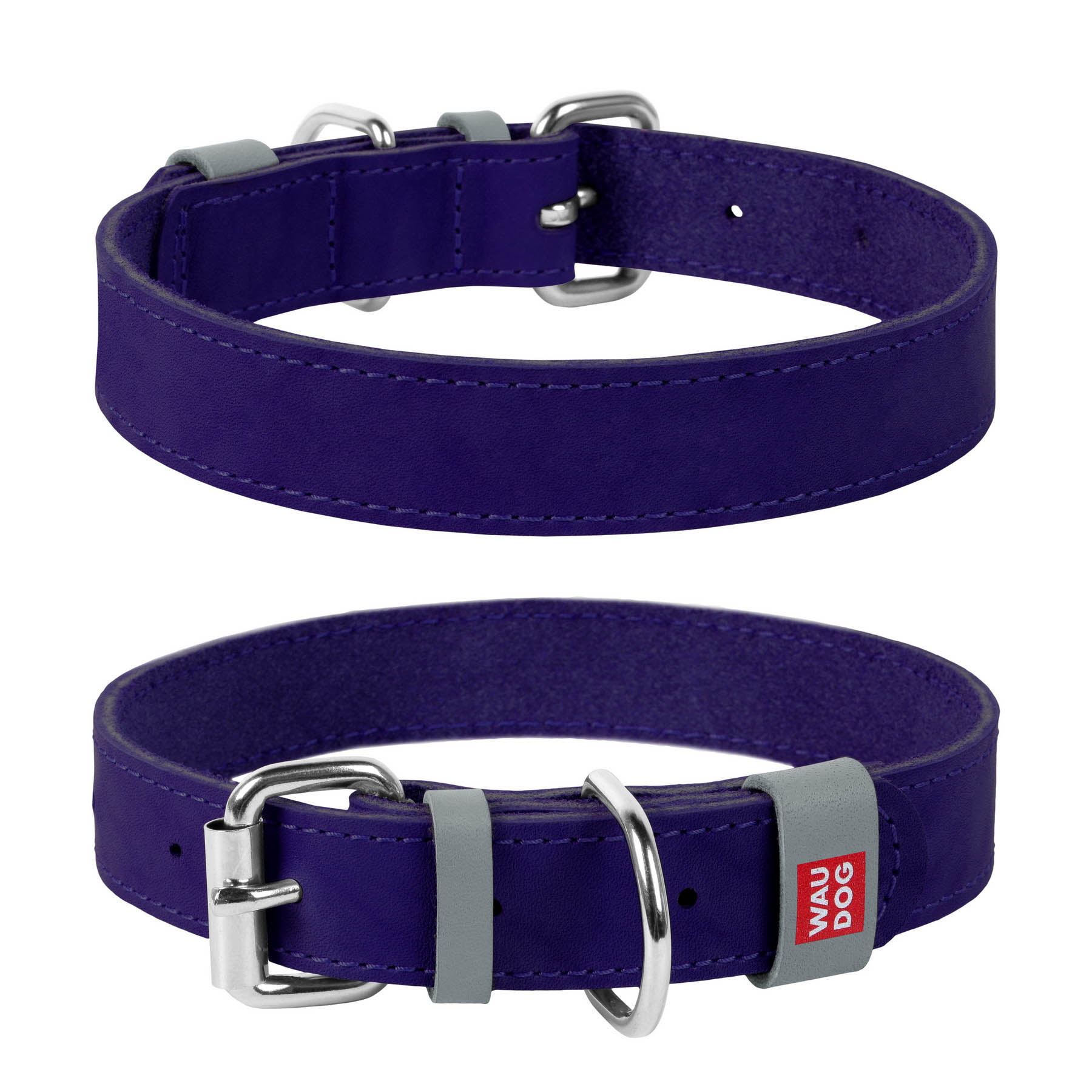 фото Ошейник для собак collar waudog classic кожа, фиолетовый, обхват шеи 46-60 см