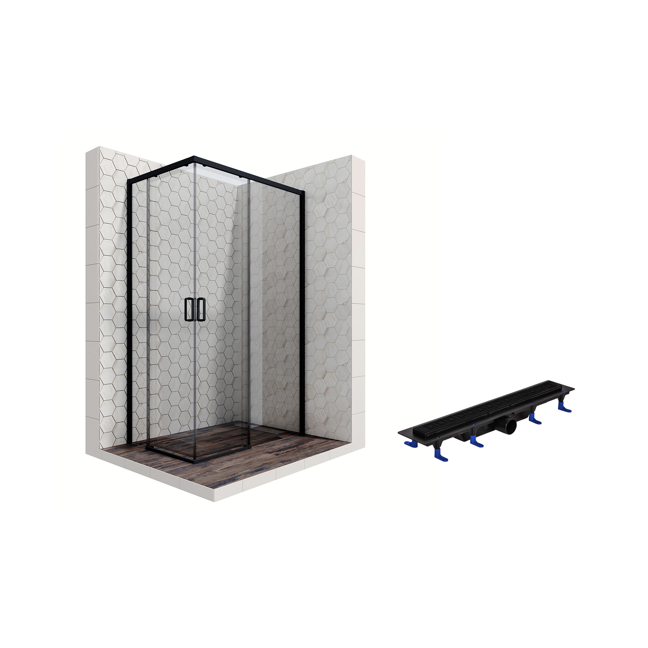 

Душевой уголок Ambassador Queen Black 11011205R-ST6, прямоугольный, линейный трап, 120х80