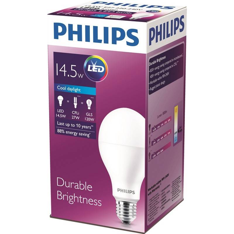 фото Лампа светодиодная philips 14.5w e27 6500k хол.бел. ст.колба 720307 929001355208