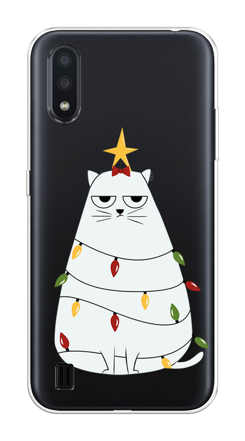 

Чехол на Samsung Galaxy A01 "Котик в гирлянде", Белый;красный;желтый, 29550-1