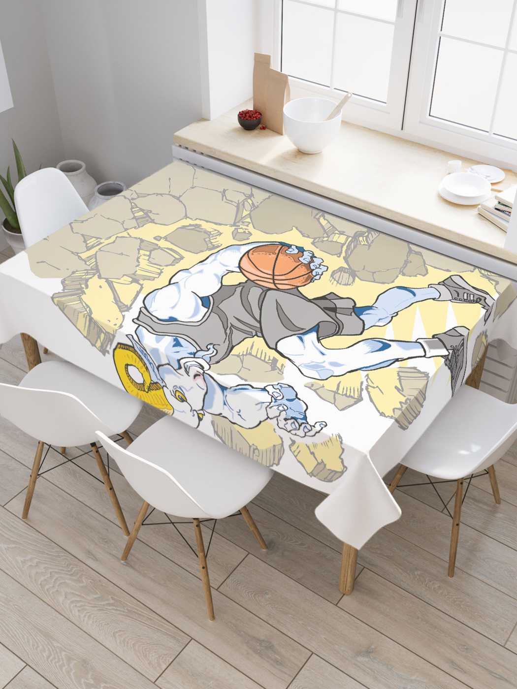 фото Скатерть прямоугольная joyarty "абстракция баскетбола" из оксфорда, 180x145 см