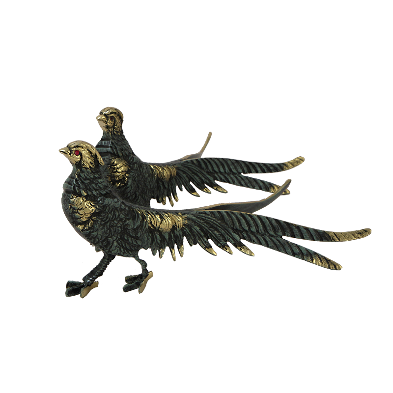 фото Статуэтка фазаны пара, бронза с покрытием с синим отливом , bello de bronze 14 * 27 см