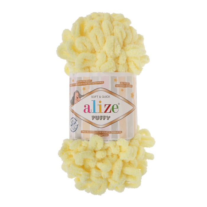 

Пряжа Puffy Alize, 5 мотков (9м, 100 гр), цвет 13 Светлый лимон, Желтый