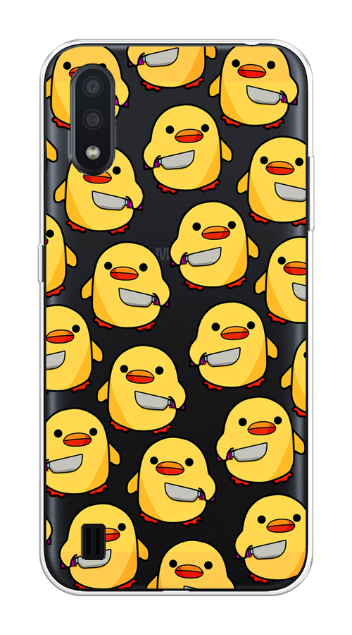 

Чехол на Samsung Galaxy A01 "Утка с ножом", Прозрачный;желтый;оранжевый, 29550-1