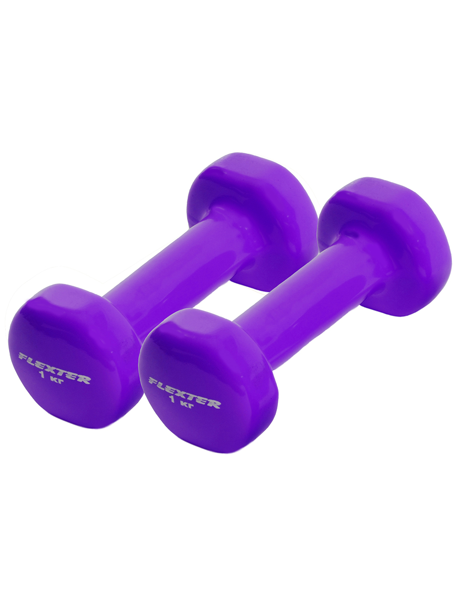 фото Гантели неопреновые для фитнеса flexter 1 кг фиолетовые