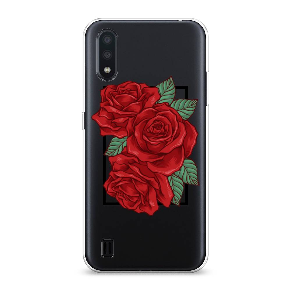 

Чехол на Samsung Galaxy A01 "Три алые розы", Красный, 29550-2