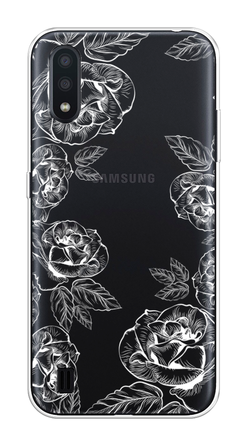 

Чехол на Samsung Galaxy A01 "Розы графика", Черный;серый, 29550-2