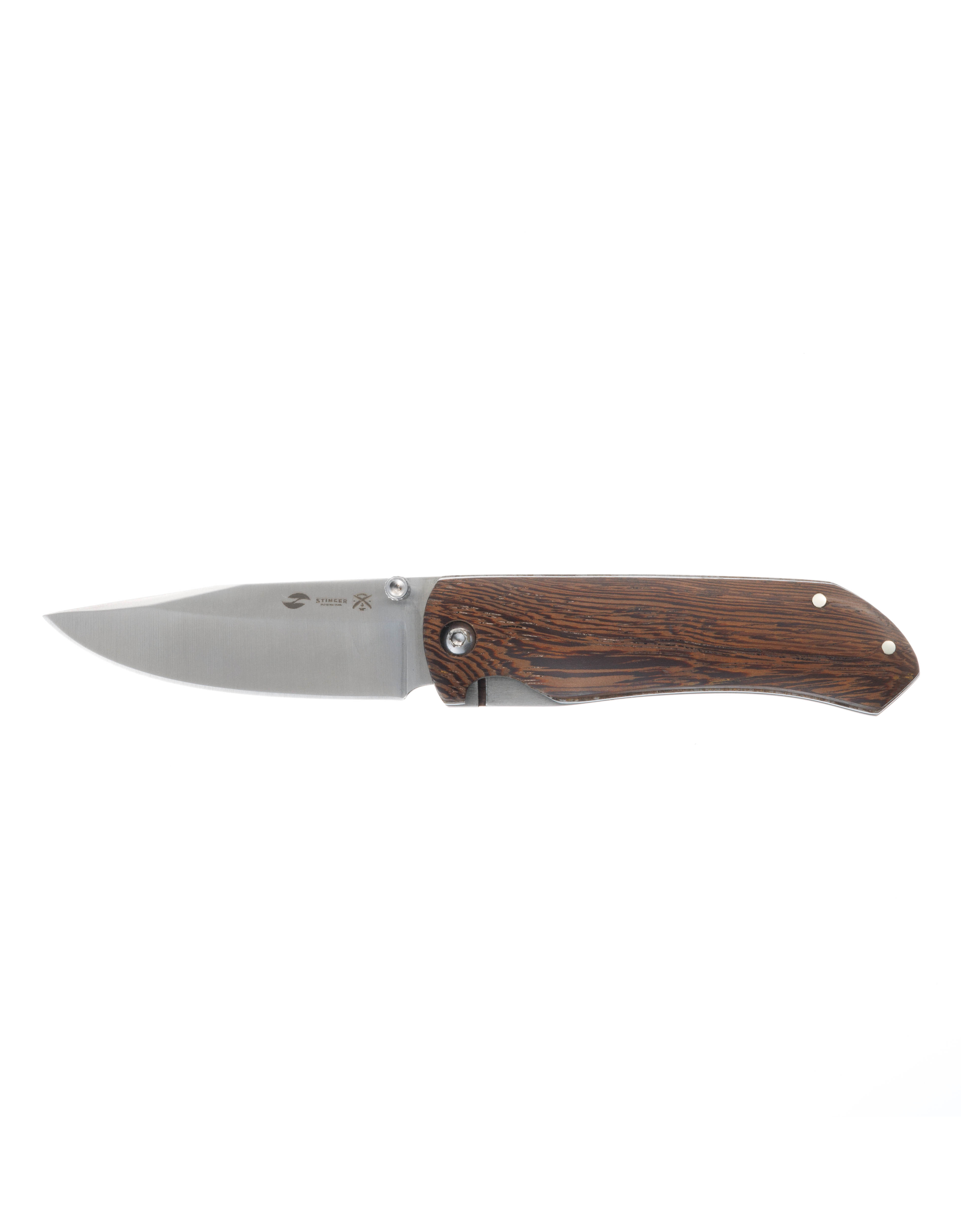Нож складной Stinger FB634, клинок 77 мм, рукоять древесина венге, коричневый, с чехлом