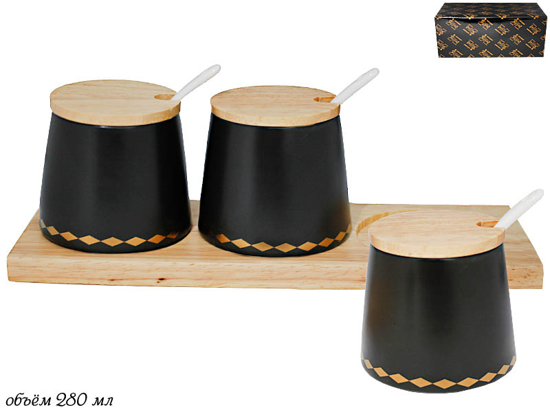 фото Набор из 3 баночек с ложками на подставке tekito в подарочной упаковке 118-133-029 lenardi
