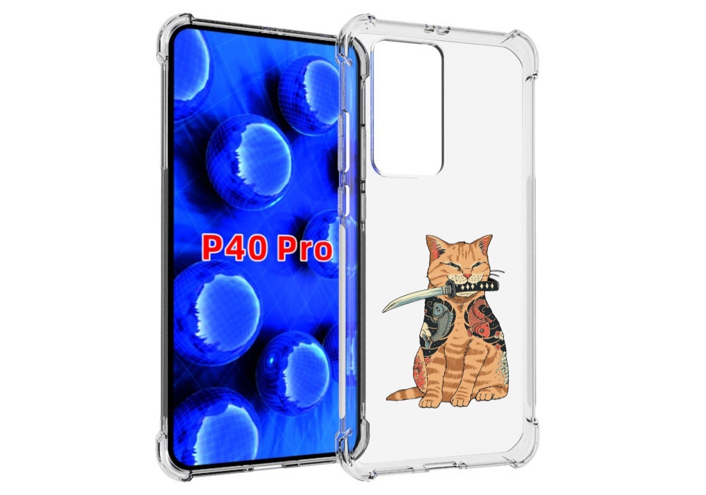 

Чехол MyPads кот-с-катаной для Huawei P40 Pro противоударный, Прозрачный, Tocco