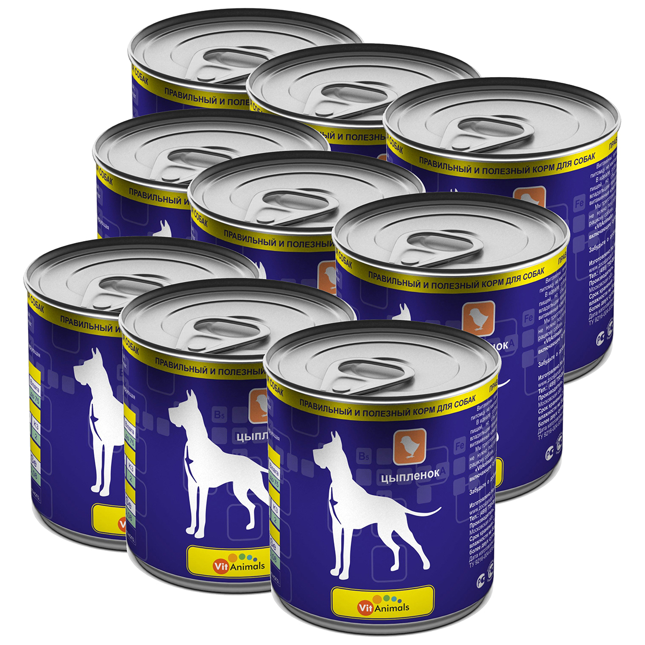 

Консервы для собак VitAnimals, цыпленок, 9шт по 750г, цыпленок, 9шт, 750г