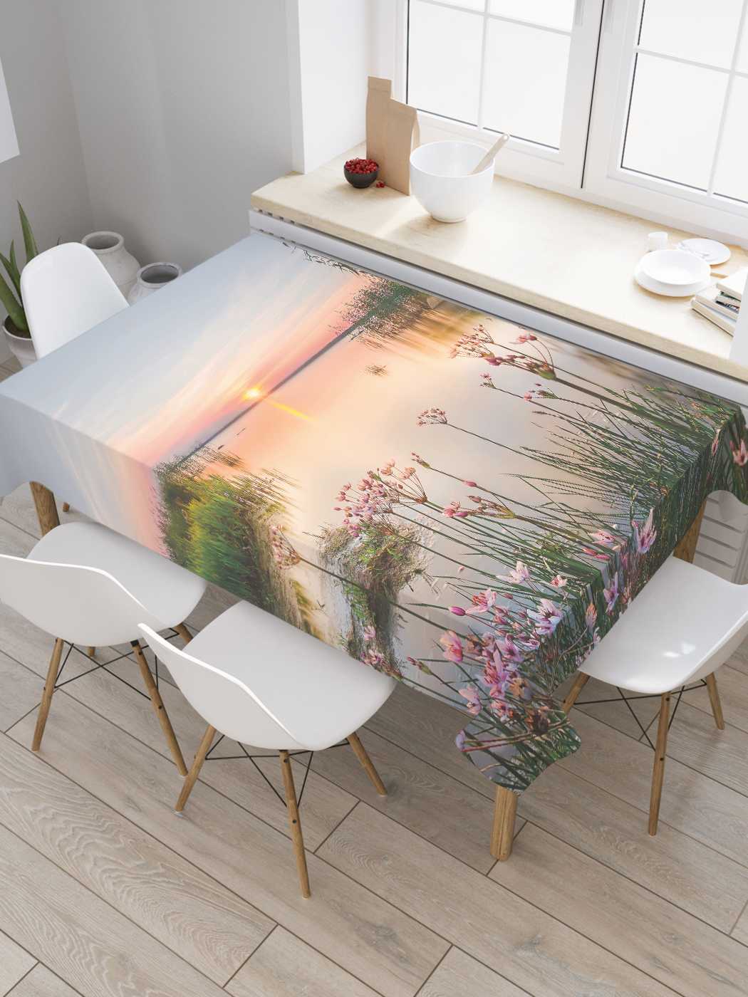 

Скатерть прямоугольная JoyArty "Закат на озере" из оксфорда, 180x145 см, Серый, Закат на озере