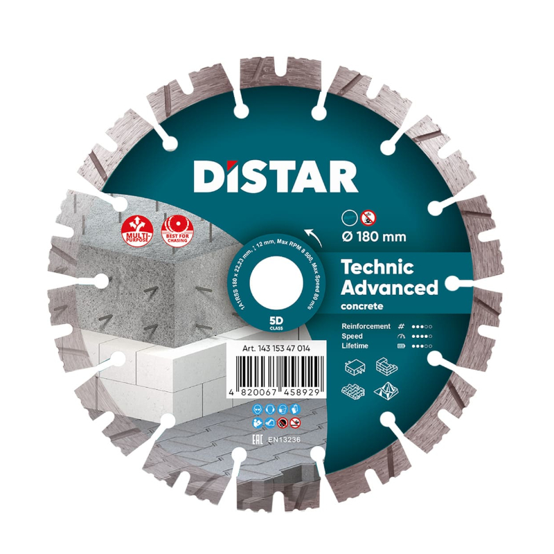 Диск алмазный отрезной Distar 1A1RSS/C3-H 180 мм Technic Advanced диск алмазный турбо по армированному бетону extra max 230х22 2 мм для ушм distar 10115027018