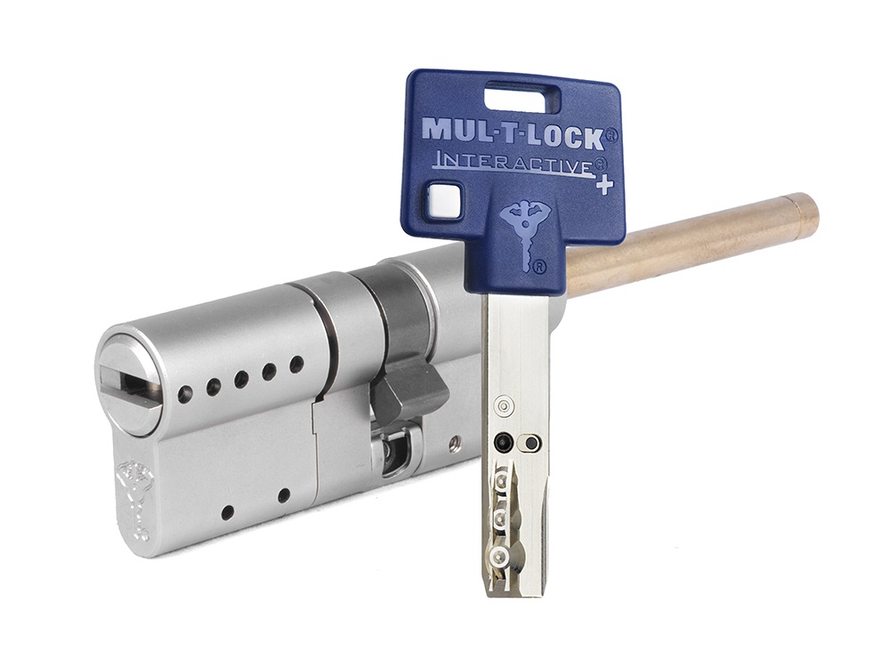 

Цилиндр Mul-t-Lock Interactive+ ключ-шток (размер 70х31) - Никель, Флажок (3 ключа), Серебристый