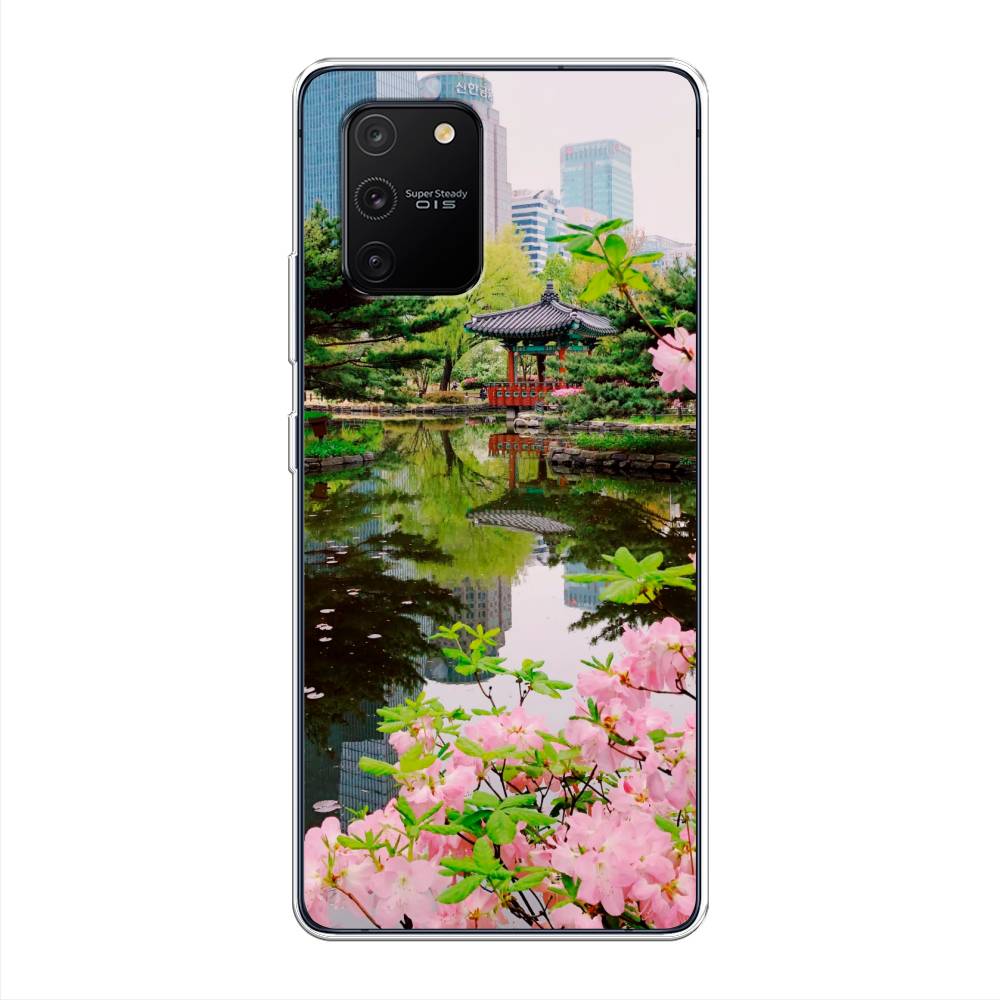 

Чехол на Samsung Galaxy A91 "Сакура возле озера", Зеленый;розовый;голубой, 29950-2