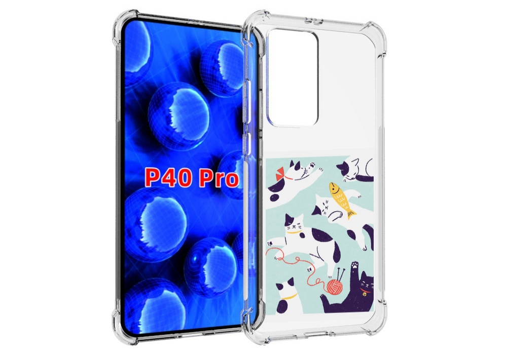 

Чехол MyPads коты-с-клубками для Huawei P40 Pro противоударный, Прозрачный, Tocco