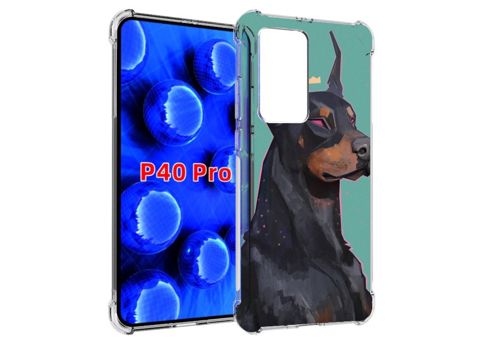 Чехол MyPads красивый-доберман для Huawei P40 Pro противоударный