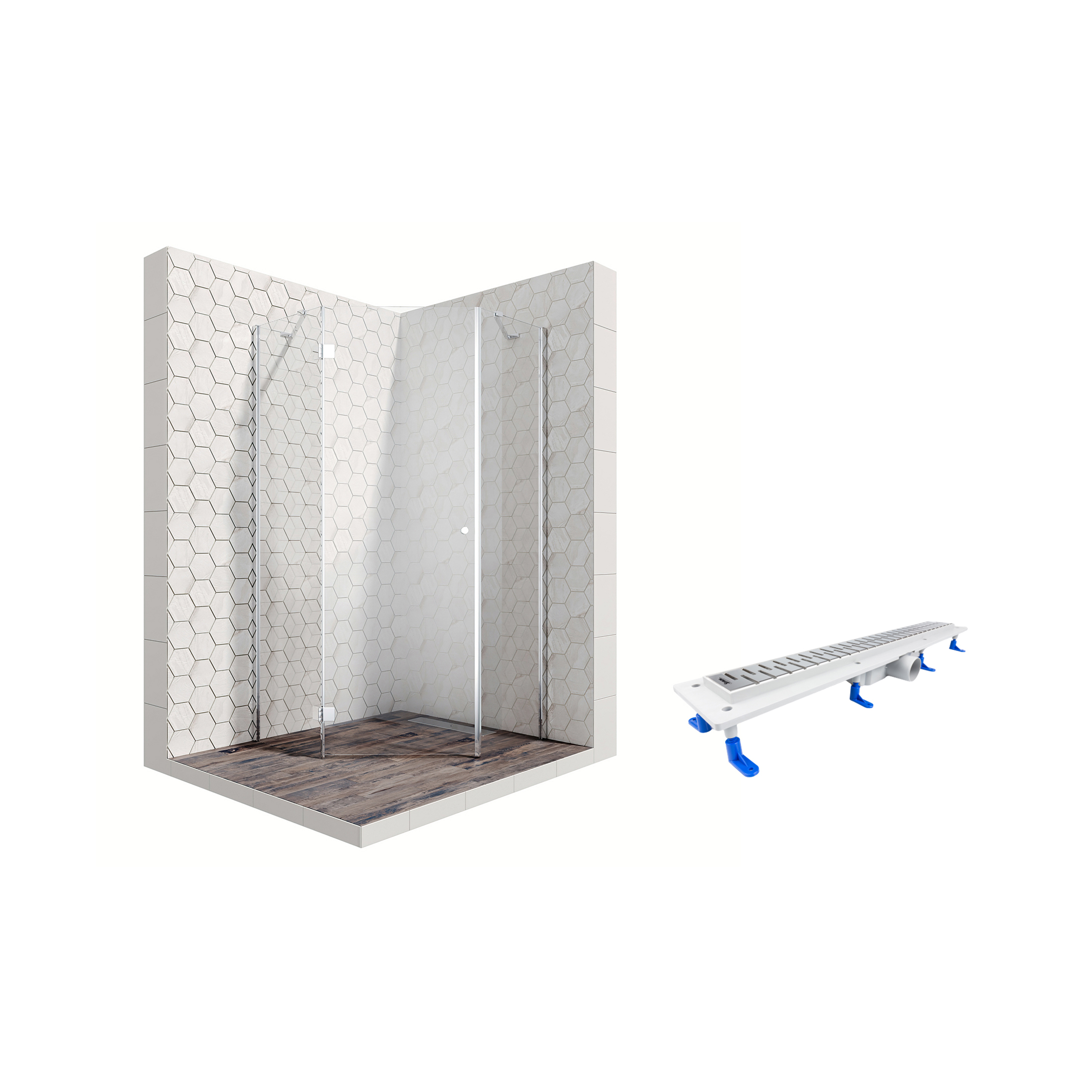 

Душевой уголок Ambassador Diamond 12011111L-ST5, пятиугольный, линейный трап, 90х90