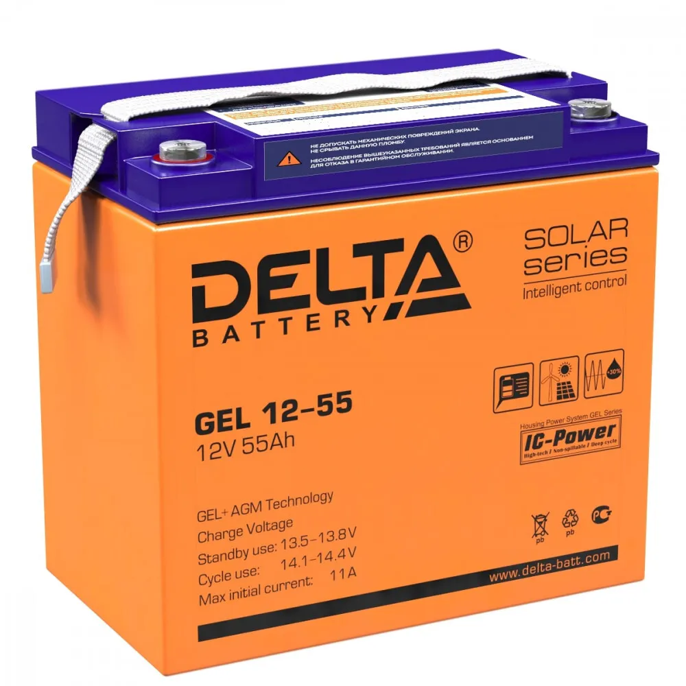 

Аккумулятор автомобильный Delta GEL 12-55, GEL 12-55