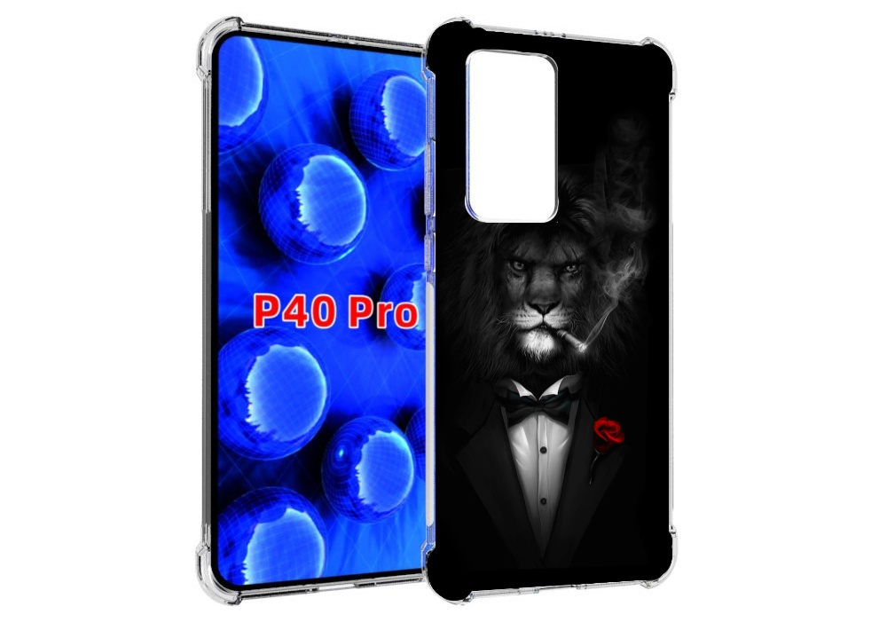 Чехол MyPads лев-в-темноте-с-сигаретой мужской для Huawei P40 Pro противоударный