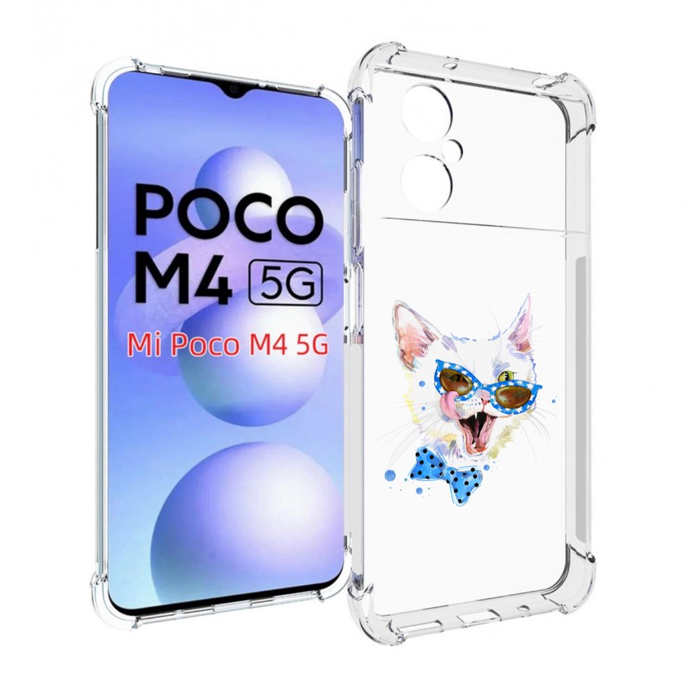 Чехол MyPads с изображением белого кота для Xiaomi Poco M4 5G.
