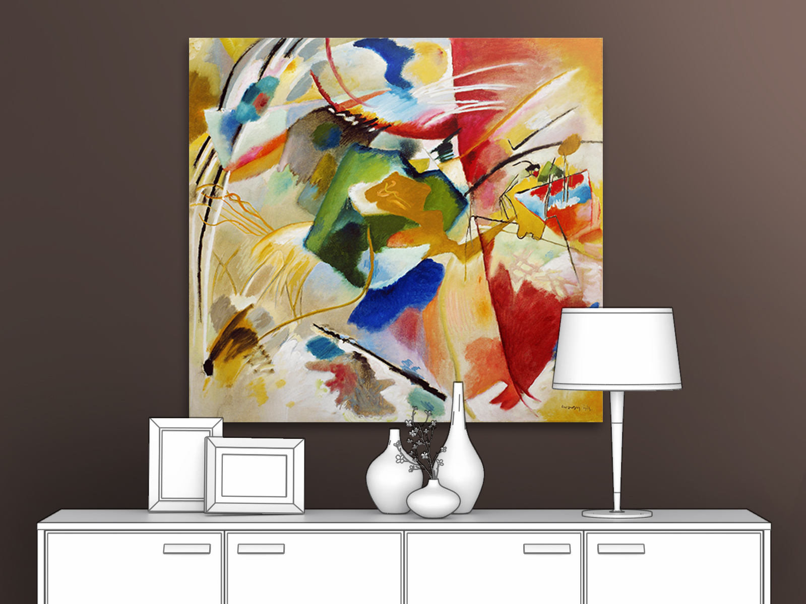 

Картина на холсте репродукция Василия Кандинского "Картина с Зеленым центром" 64х60 см, с Зеленым центром