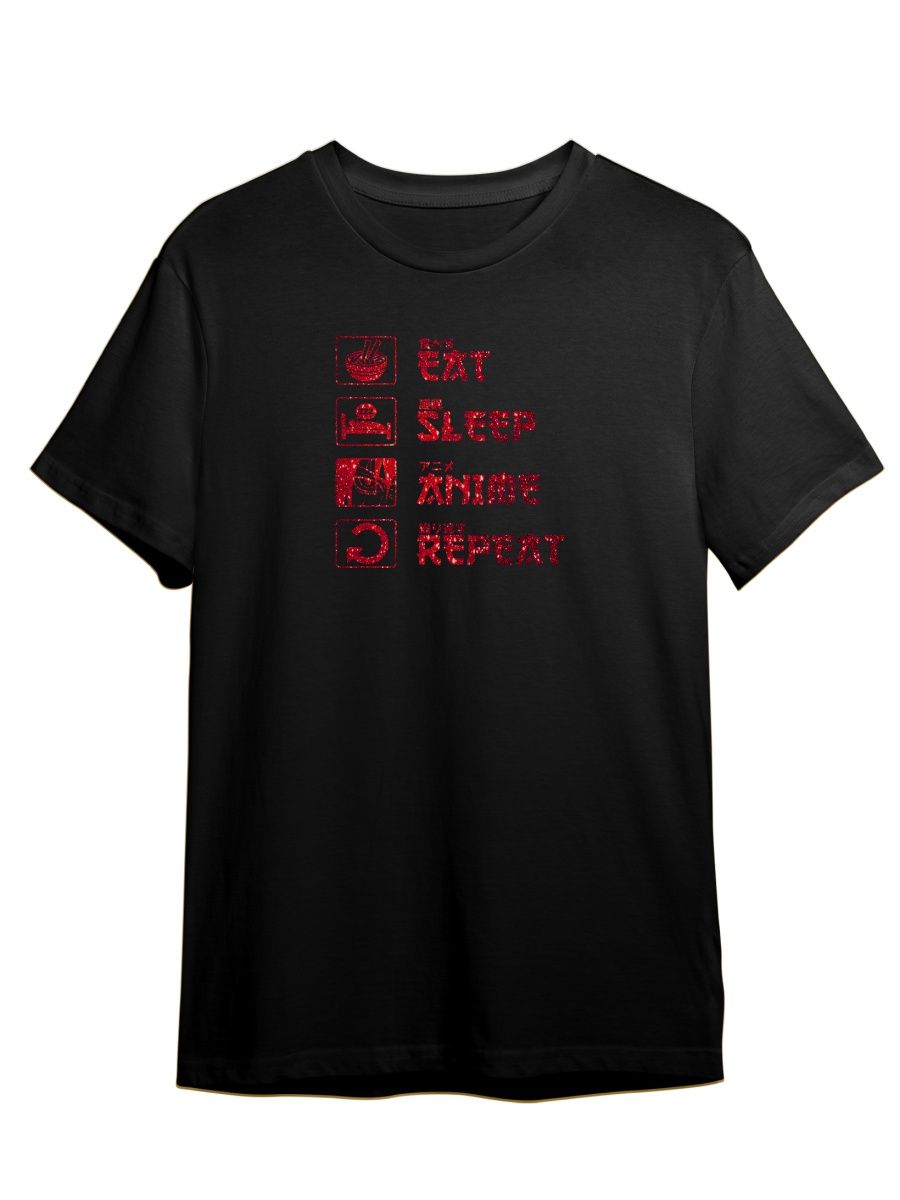 

Футболка унисекс Каждому Своё Eat, sleep, anime, repeat/Аниме ANRA6GR черная 5XL, "Eat, sleep, anime, repeat/Аниме" ANRA6GR