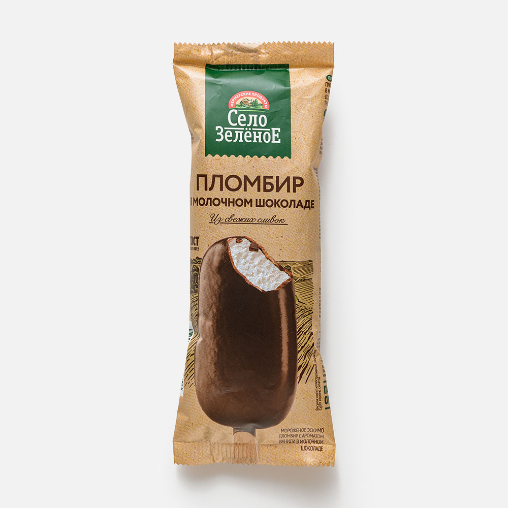 Мороженое пломбир Село Зеленое ванильное в шоколадной глазури 18% 80 г