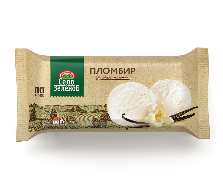 Мороженое Село Зелёное пломбир, с ароматом ванили, в брикете, 15%, 200 г