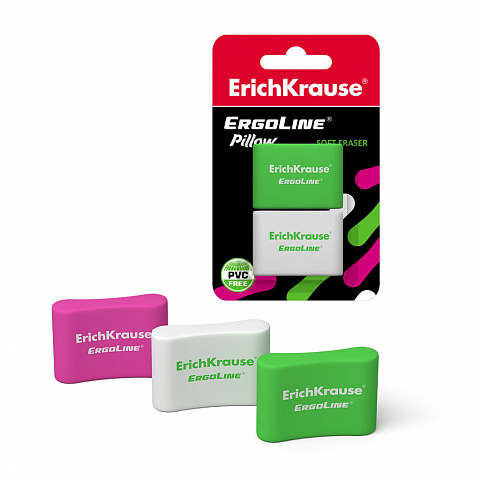 

Ластик ErichKrause ErgoLine Pillow (в блистере по 2 шт.), Белый;зеленый;розовый