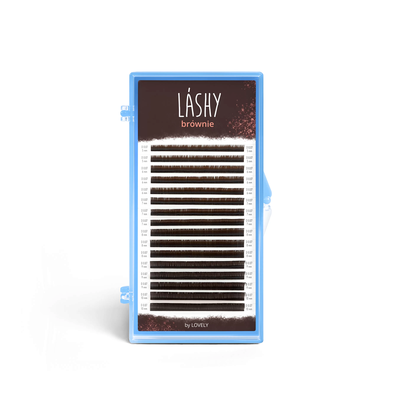 

Ресницы темно-коричневые LASHY Brownie - 16 линий - MIX D 0.07 10-15mm, Черный
