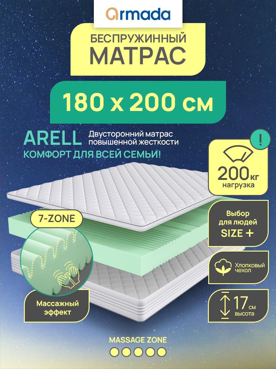 

Матрас ARMADA Arell, Беспружинный, 180х200 см, Белый, Arell