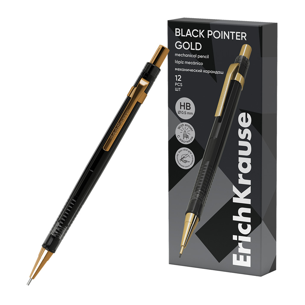 Карандаш механический ErichKrause Black Pointer Gold 0 5 мм,60978 НВ в коробке по 12 шт