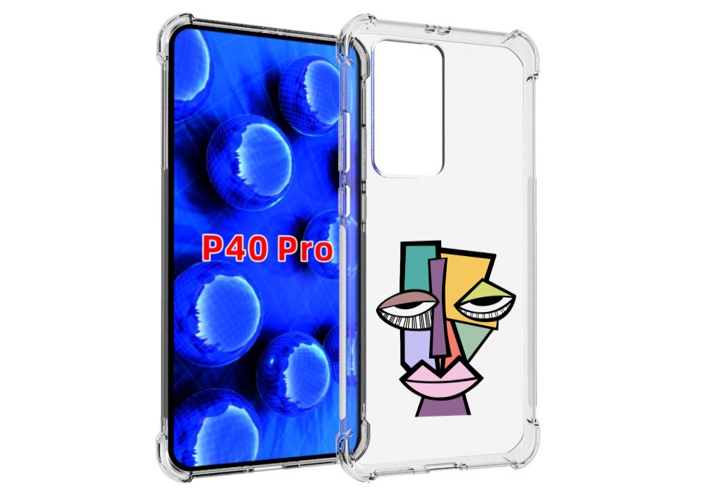 Чехол MyPads лицо из квадратиков с глазами женский для Huawei P40 Pro противоударный