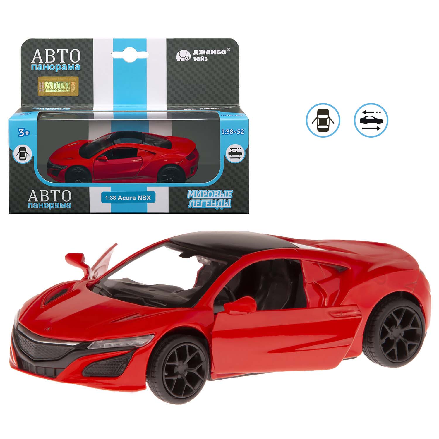 фото Машинка автопанорама 1:38 honda acura nsx, красный, инерция