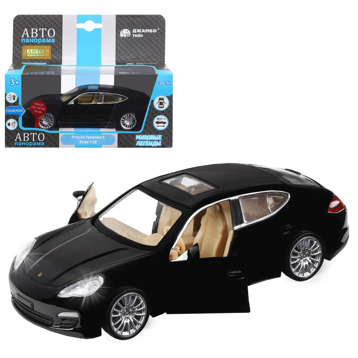 

Машина Автопанорама 1:32 Porsche Panamera S, черный, инерция
