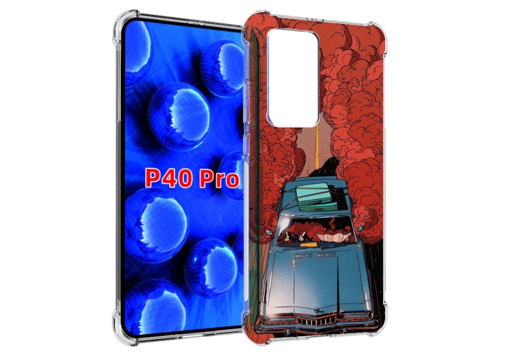 Чехол MyPads машина мчится с дымком для Huawei P40 Pro противоударный