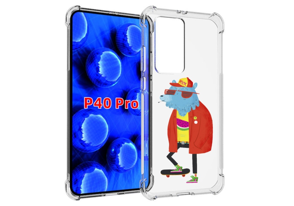 

Чехол MyPads медведь на скейте для Huawei P40 Pro противоударный, Прозрачный, Tocco