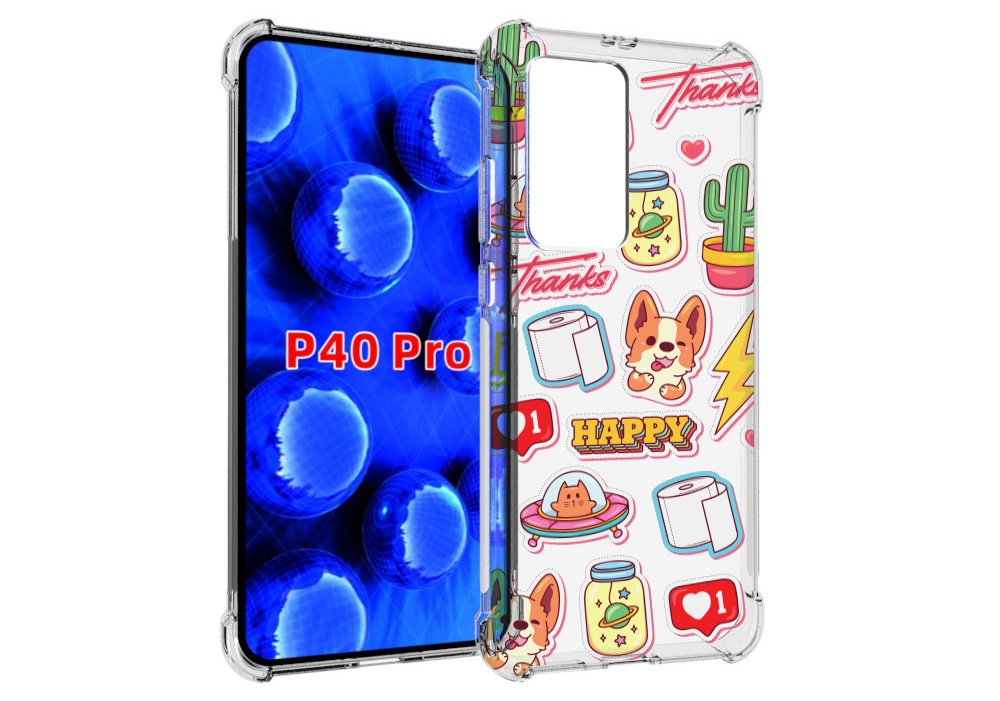 

Чехол MyPads милые-стикеры-корги для Huawei P40 Pro противоударный, Прозрачный, Tocco