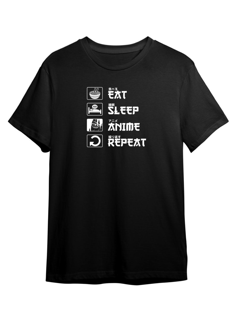 

Футболка унисекс Каждому Своё Eat, sleep, anime, repeat/Аниме ANRA6 черная 5XL, "Eat, sleep, anime, repeat/Аниме" ANRA6