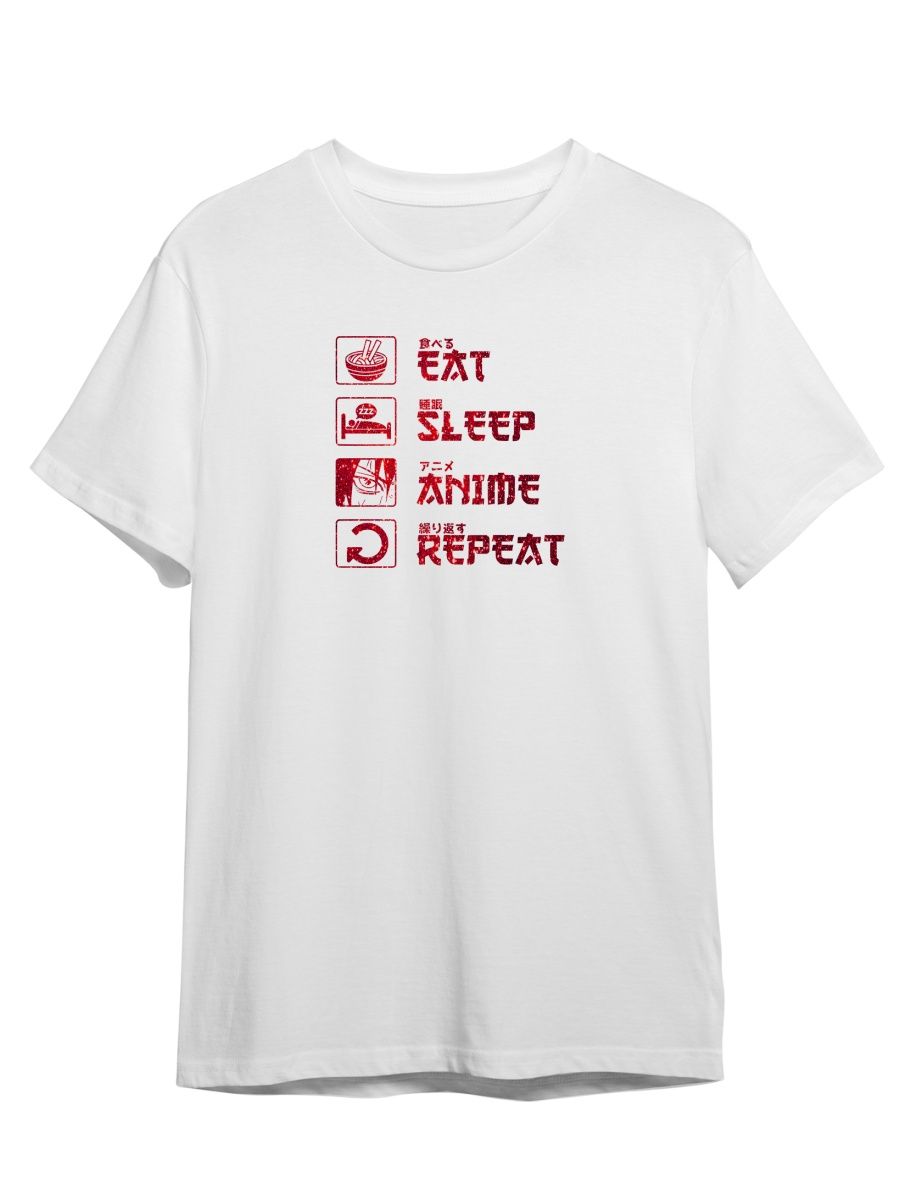 

Футболка унисекс Каждому Своё Eat, sleep, anime, repeat/Аниме ANRA6GR белая 4XL, "Eat, sleep, anime, repeat/Аниме" ANRA6GR