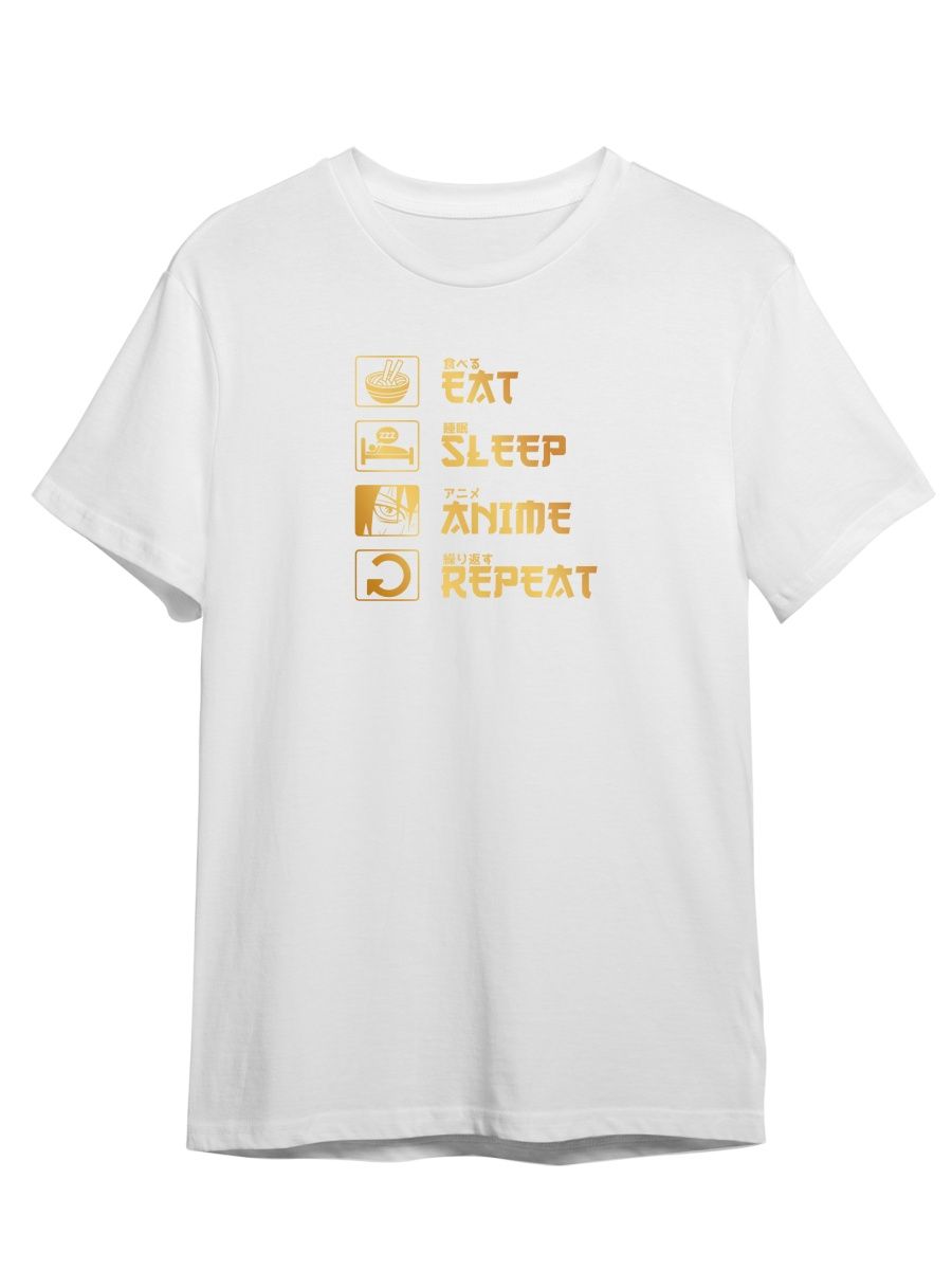 

Футболка унисекс Каждому Своё Eat, sleep, anime, repeat/Аниме ANRA6ZG белая 4XL, "Eat, sleep, anime, repeat/Аниме" ANRA6ZG