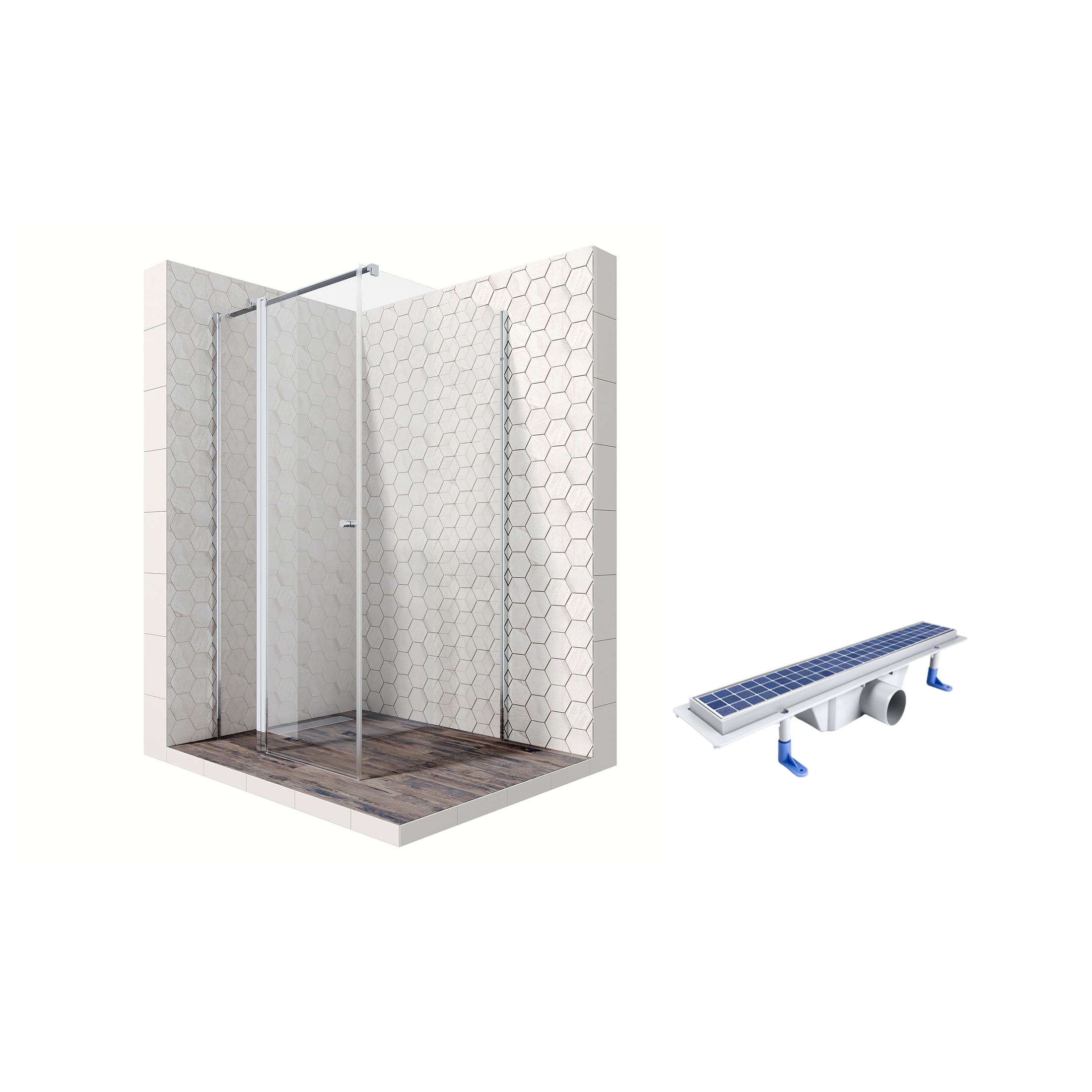 

Душевой уголок Ambassador Nord 13011106-ST4, квадратный, линейный трап, 100х100